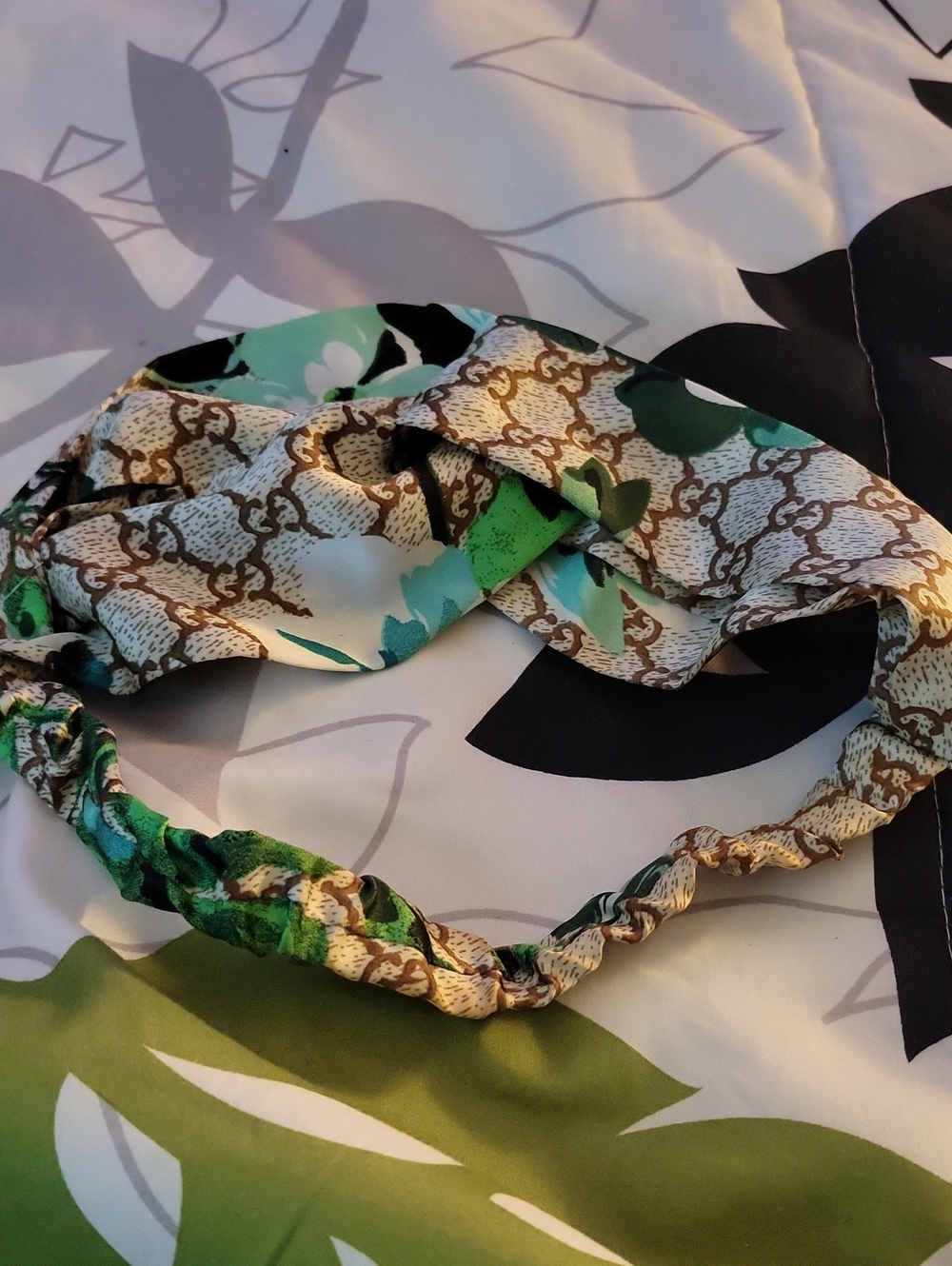 Floral Green Satin Twist Headband